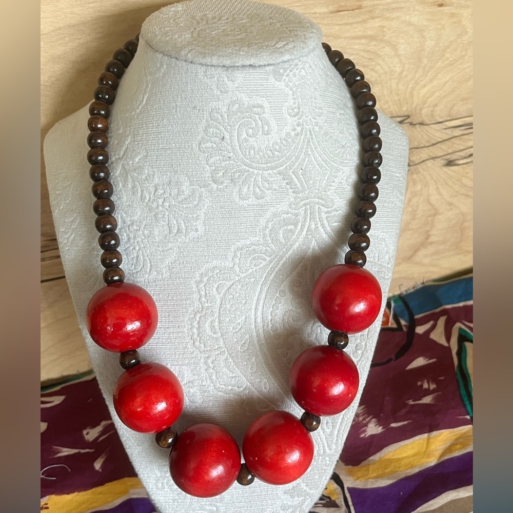 Wood Ball Necklace with Smaller Wooden Beads